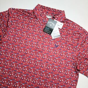 Callaway Opti Dri Golf Polo Shirt Mens Small Red Patriotic Print UPF Performance